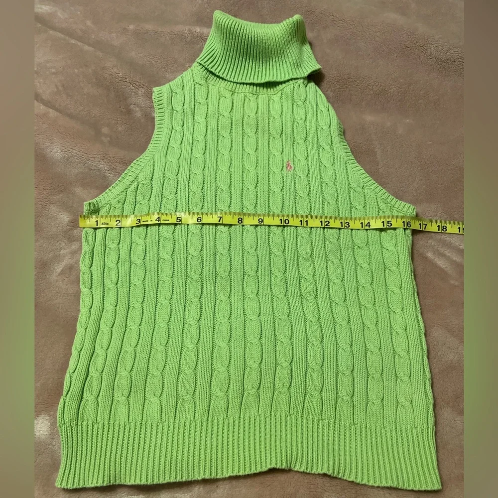 Ralph Lauren lime green cable knit polo sleeveless turtleneck sweater - M - Picture 4 of 9